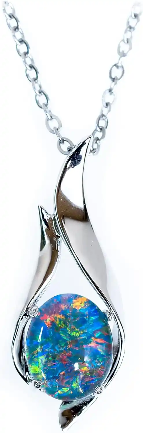Cover Image for Genuine Opal Necklace - Fire Opal - 11x9 mm Australian Triplet Opal in 925 Sterling Silver