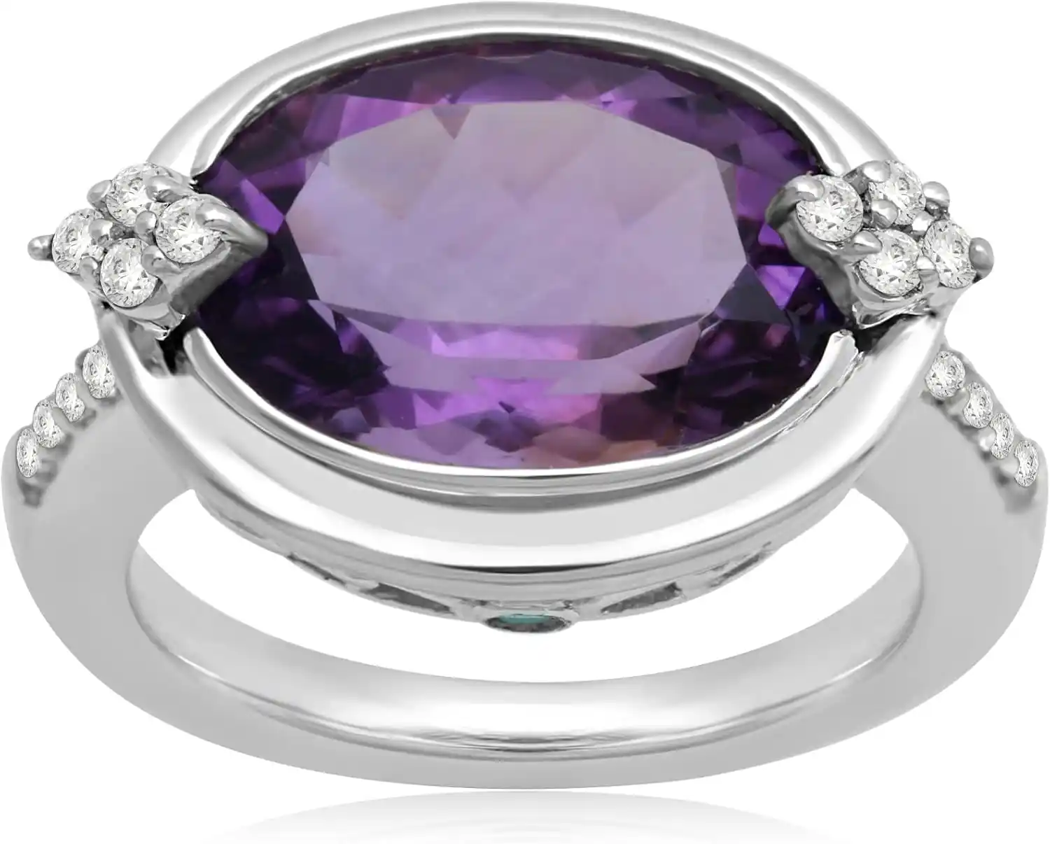Cover Image for Genuine Oval Amethyst and Diamond Halo 14k White Gold Ring
