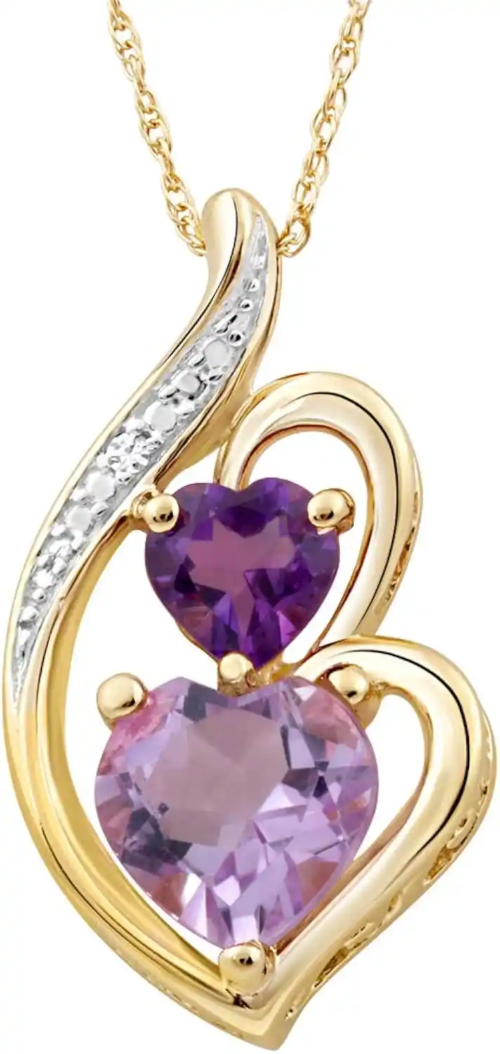 Cover Image for 14K Gold Plated Amethyst Double Heart Pendant Necklace