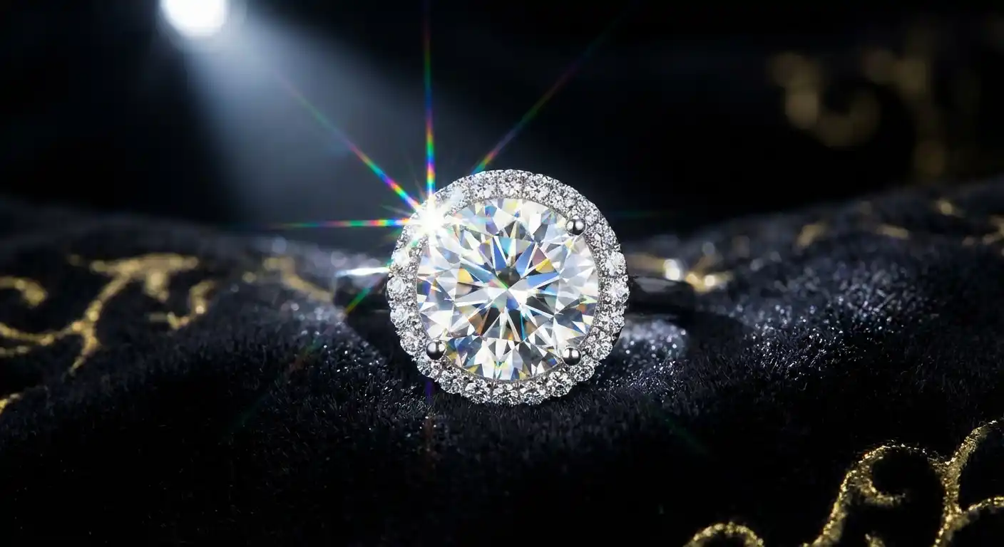Brilliant cut diamond showing exceptional fire and brilliance