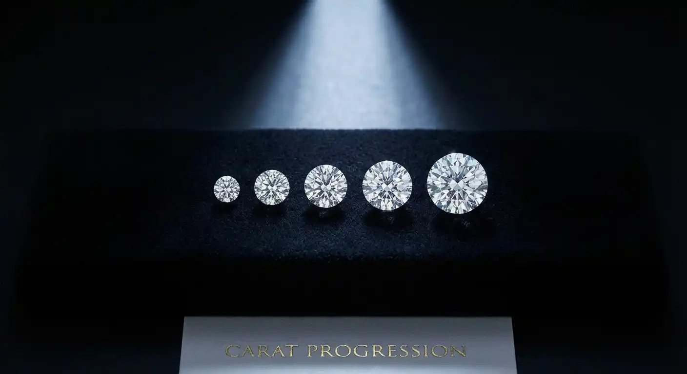 Various diamond sizes arranged to show carat weight comparison