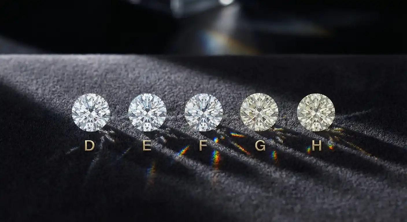 Row of diamonds showing color grades from D to H