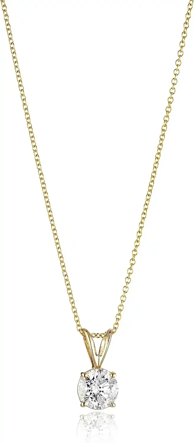 Cover Image for Amazon Collection 14k Gold Round-Cut Diamond Pendant Necklace (J-K Color, I2-I3 Clarity)