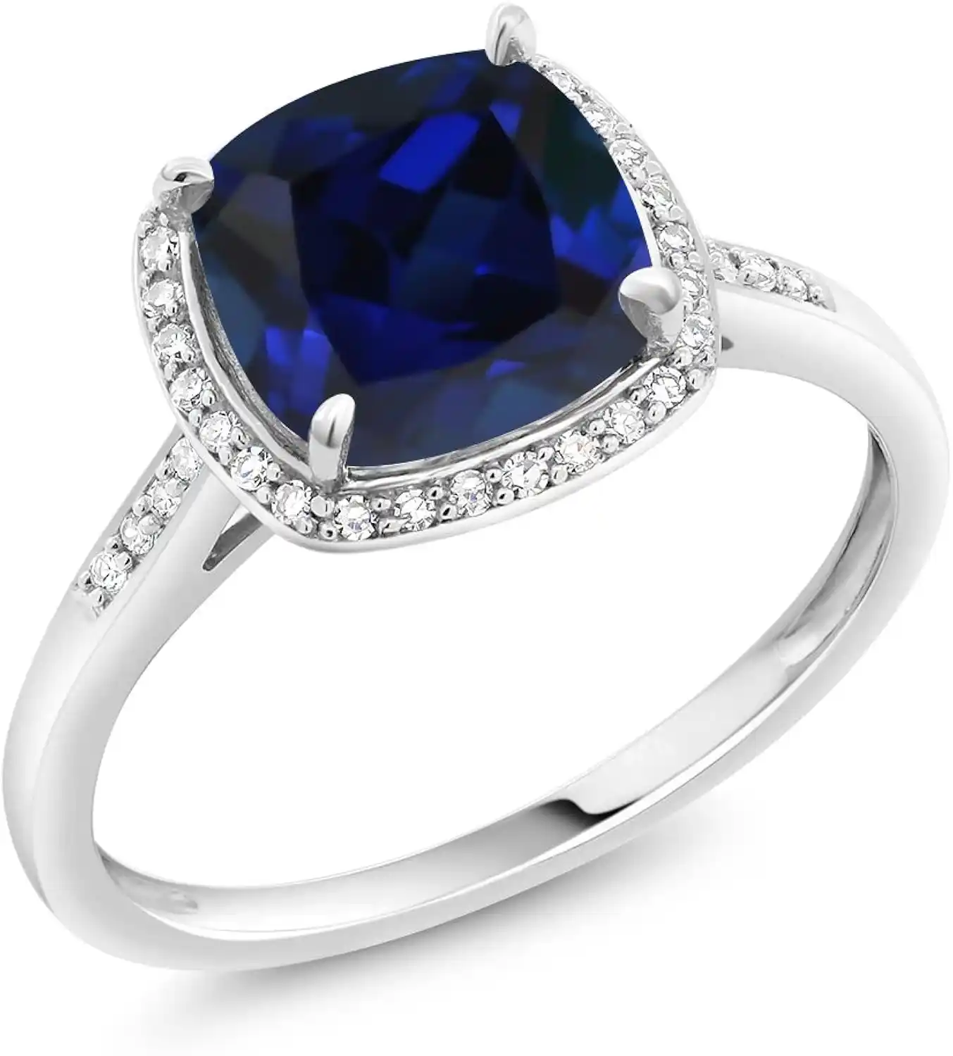 Cover Image for Dazzlingrock Collection Round Blue Sapphire & White Diamond Halo Engagement Ring in 14K White Gold